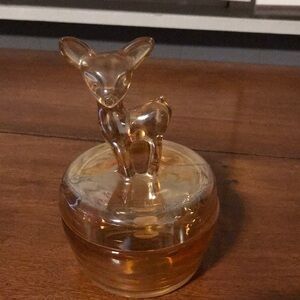 Vintage carnival deer peach lustre powder box glass candy dish